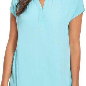 Nine West Blue V-Neck Cap Sleeve Blouse in Size XXL